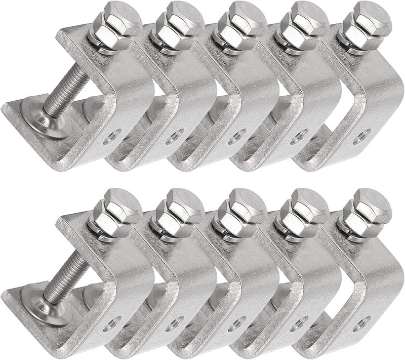 foxwake Stainless Steel C Clamps Mini 1 Inch for Mounting, Heavy Duty Metal U Clamps for Metal Working, Small Desk Clamp with Stable Wide Jaw Opening & Protective Pads/I-Beam Design (10pcs) - Image 1